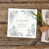 青エレガント結婚フローラパーソナライズされた スタンダードカクテルナプキン