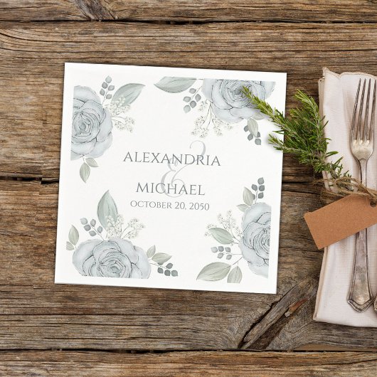 青エレガント結婚フローラパーソナライズされた スタンダードカクテルナプキン