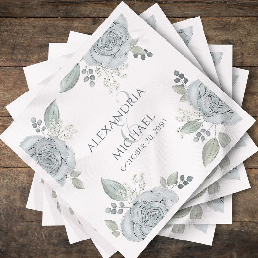 青エレガント結婚フローラパーソナライズされた スタンダードカクテルナプキン