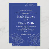 青エレガント結婚式招待状 | モダン 招待状 (正面/裏面)