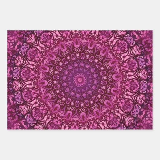 青エレガント緑と紫のフローラ ラッピングペーパーシート (正面3)