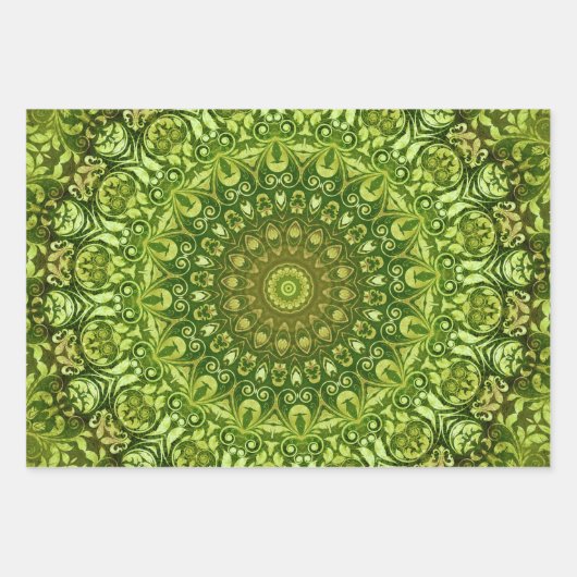 青エレガント緑と紫のフローラ ラッピングペーパーシート (正面2)