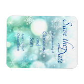 青エレガント緑のきらめくスノーフレーク水色 マグネット (横)