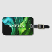 青エレガント緑の大理石アートフェイクグリッター ラゲッジタグ (正面横)