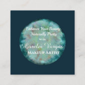 青エレガント緑の水彩化粧アーティスト スクエア名刺 (正面)