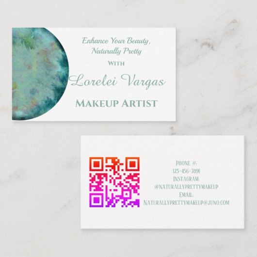 青エレガント緑の水彩化粧アーティスト 名刺 (正面/裏面)