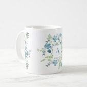青エレガント緑の水彩花 コーヒーマグカップ (正面左)
