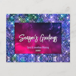 青エレガント緑グリッタークリスマス新年 ポストカード