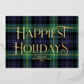 青エレガント緑タータンチェッククリスマス非写真 箔シーズンカード (正面)