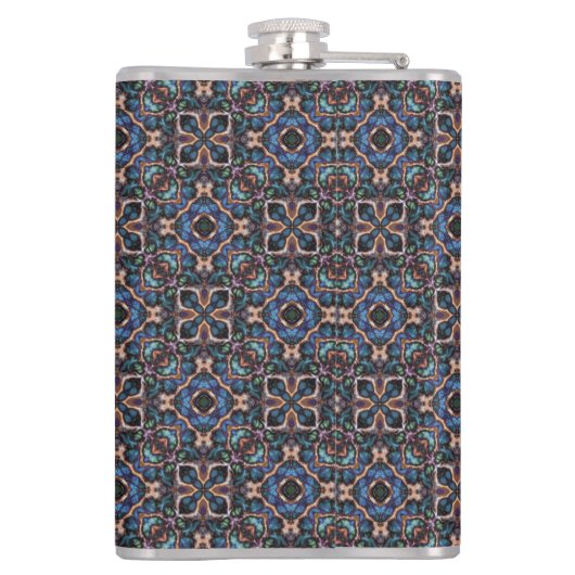 青エレガント緑ティール（緑がかった色）銅幾何学模様 フラスク (裏面)