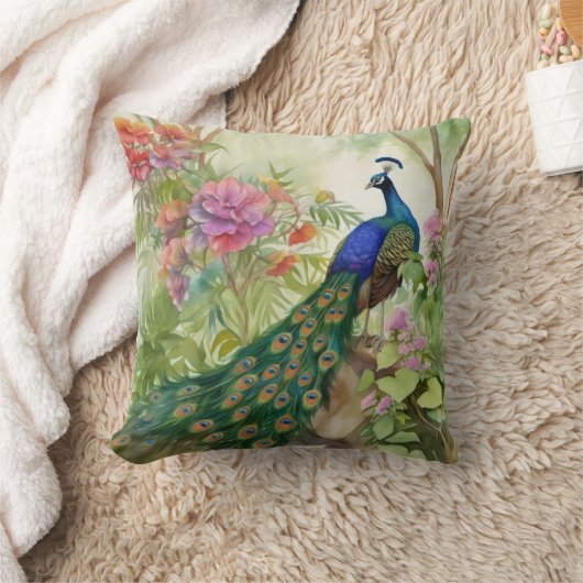 青エレガント緑ピーコックピンクの花林 クッション (ブランケット)