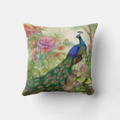 青エレガント緑ピーコックピンクの花林 クッション (裏面)