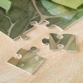 青エレガント緑ピーコックピンクの花林 ジグソーパズル (側面)