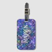 青エレガント緑フェイクグリッターモノグラム荷物T ラゲッジタグ (正面縦)