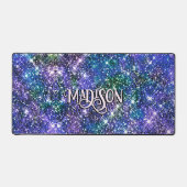 青エレガント緑フェイクグリッターモノグラム デスクマット (正面)