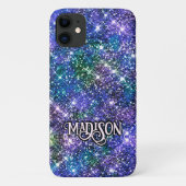 青エレガント緑フェイクグリッターモノグラム Case-Mate iPhoneケース (裏面)