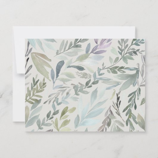 青エレガント緑植物水彩模様 ノートカード (裏面)