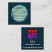 青エレガント緑水色エステティシャン&QR スクエア名刺 (正面/裏面)