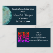 青エレガント緑水色エステティシャン&QR 名刺 (正面/裏面)