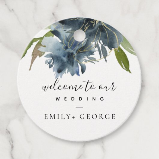 青エレガント緑金ゴールドフローラ水色結婚の フェイバータグ (正面)