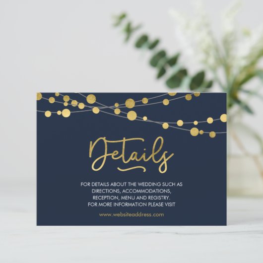 青エレガント線の光の結婚詳細 エンクロージャーカード (スタンド正面)