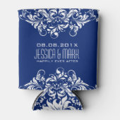 青エレガント背景の白いレース 缶クーラー (正面)