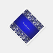 青エレガント色とシルバーパーソナライズされた スタンダードカクテルナプキン (角)