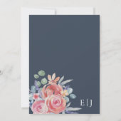 青エレガント色とピンク色のバラ結婚 招待状 (裏面)