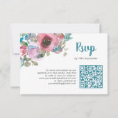 青エレガント色とピンク色のフローラQrコード 出欠カード (正面)