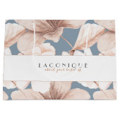 青エレガント色とベージュ色の花 ラージペーパーバッグ (正面)