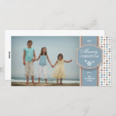 青エレガント色と白のパターンのクリスマスフォトカード シーズンカード (正面/裏面)