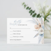 青エレガント色と茶色の乾燥花 出欠カード (スタンド正面)