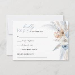 青エレガント色と茶色の乾燥花 出欠カード