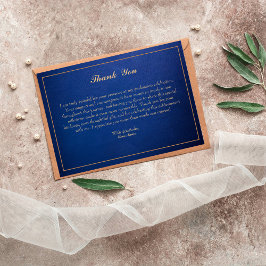 青エレガント色と金ゴールドトリミングサンキューカード 招待状