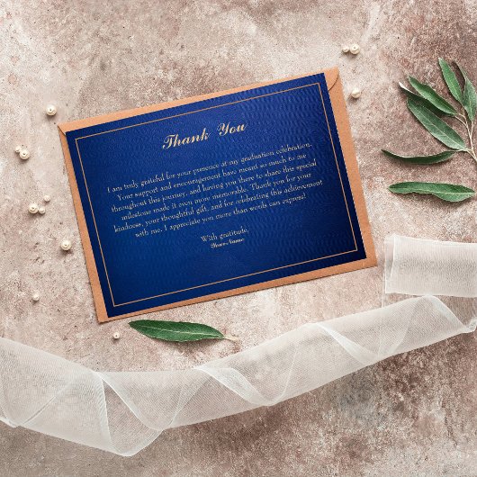 青エレガント色と金ゴールドトリミングサンキューカード 招待状