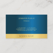 青エレガント色と金ゴールドプロフェッショナルのテンプレート モダン 名刺 (裏面)