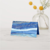 青エレガント色と金ゴールド水色のテーブル名 プレイスカード (裏面)