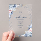 青エレガント色と金ゴールド水色のフローラ結婚 アクリル招待状 (インサイチュ (ポータブル))