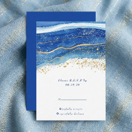 青エレガント色と金ゴールド水色のRSVP応答 出欠カード