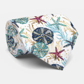 青エレガント色と金ゴールド海宝物模様 ネクタイ (ロール)