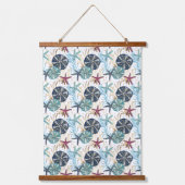 青エレガント色と金ゴールド海宝物模様 吊り下げ型タペストリー (正面)