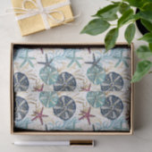 青エレガント色と金ゴールド海宝物模様 薄葉紙 (ギフト)