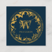 青エレガント色と金ゴールド素朴ヴィンテージ動揺して スクエア名刺 (正面)