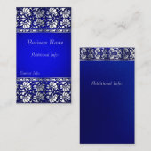 青エレガント色と銀の縦 名刺 (正面/裏面)