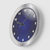 青エレガント色と銀色の金属(白) ラージ壁時計 (傾斜)