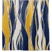 青エレガント色と黄モダン色の線 シャワーカーテン (正面)