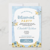 青エレガント色と黄色の水色のフローラ退職 シーズンカード (正面)