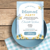 青エレガント色と黄色の水色のフローラ退職 シーズンカード