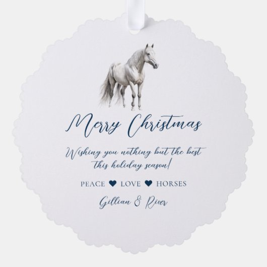 青エレガント色のクリスマス白馬馬馬馬競馬場 オーナメントカード (裏面)