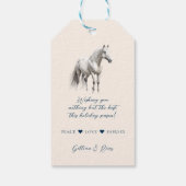 青エレガント色のクリスマス白馬馬馬馬競馬場 ギフトタグ (裏面)
